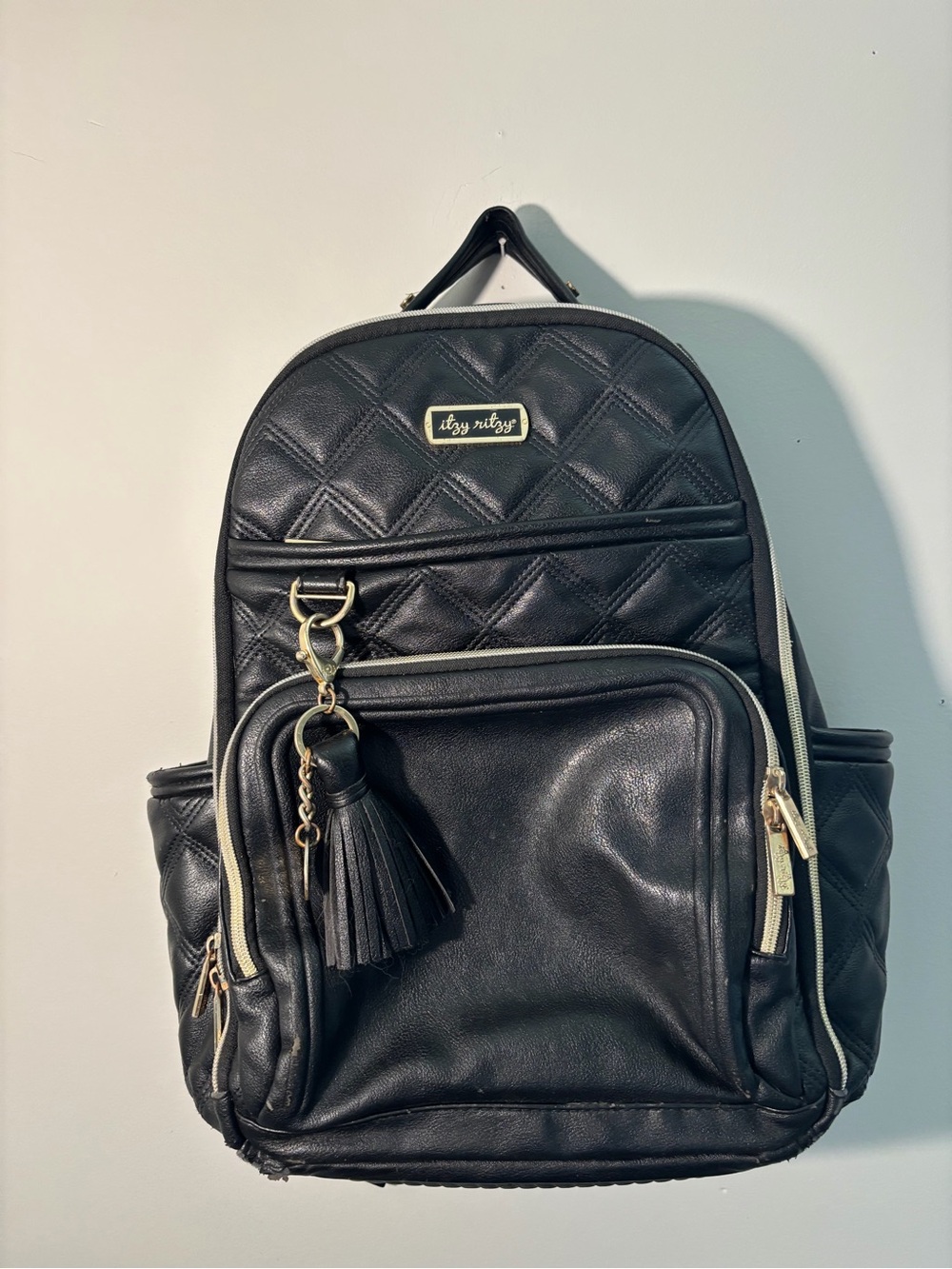 Itzy Ritzy Black Quilted Boss Plus Diaper Bag Backpack